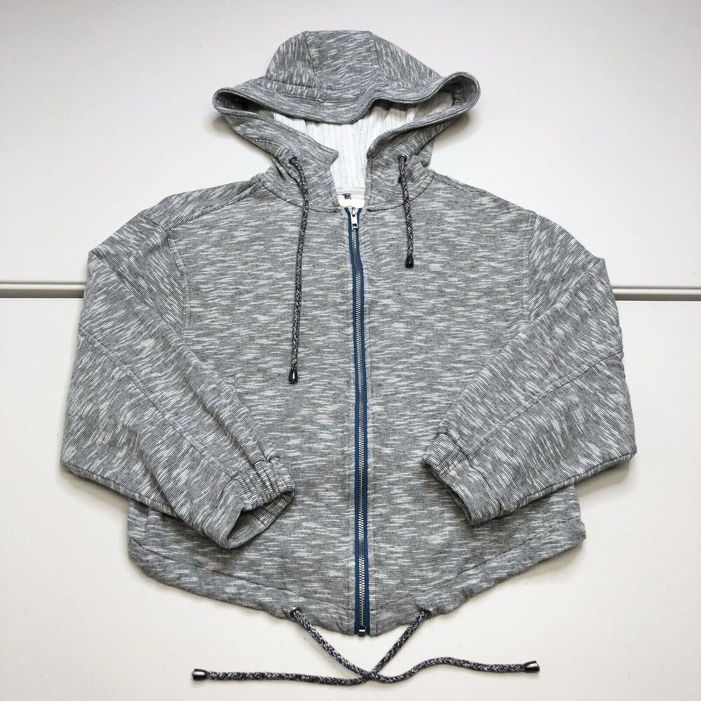 Free People Women’s Cropped Hooded Jacket Size XS Heather Gray Full Zip Hoodie